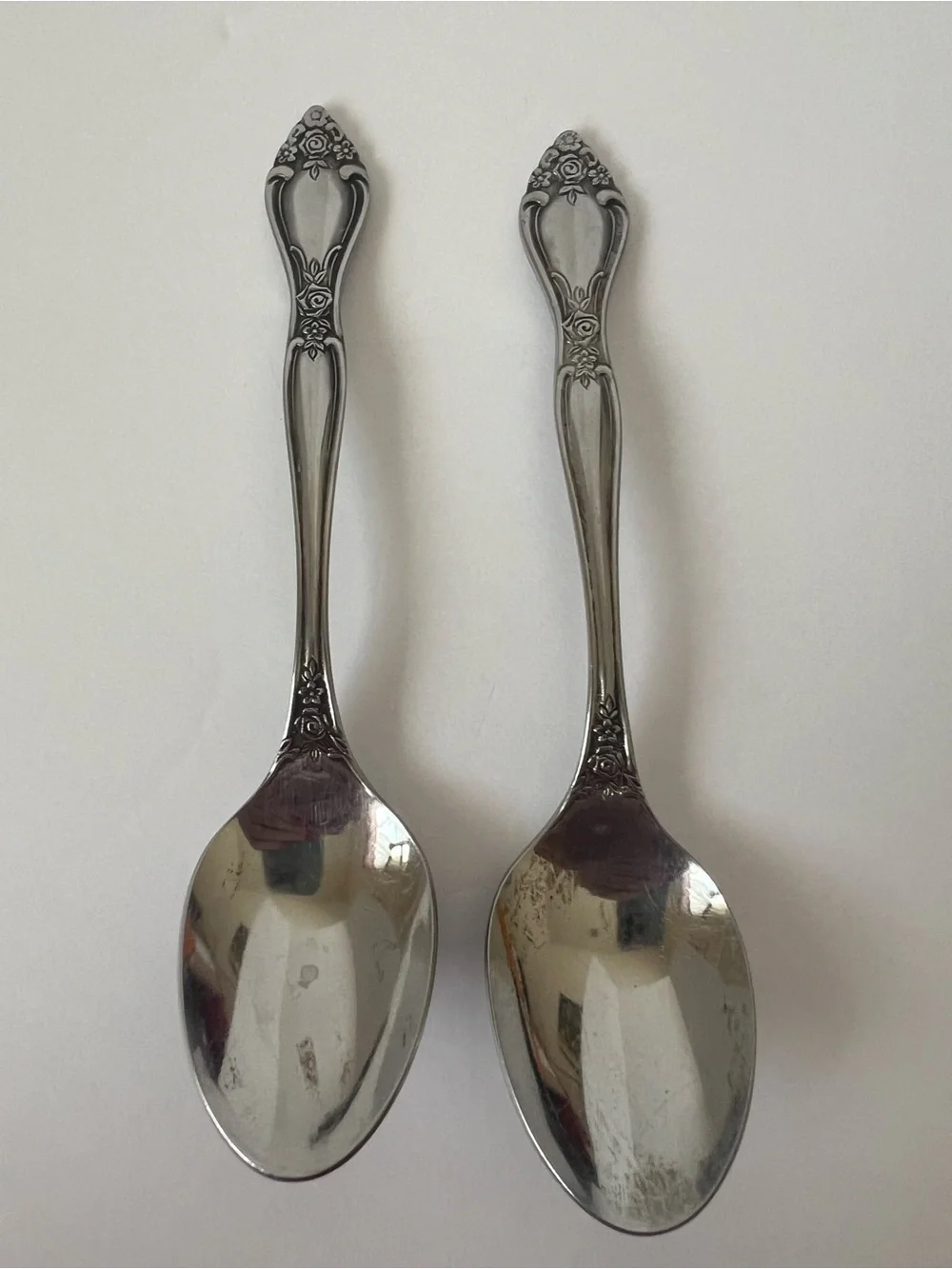 Vintage JIC Stainless Japan Rose Pattern Teaspoons Set of 2 Replacement Flatware